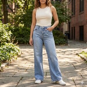 SONG Womens Light Wash High Rise Wide Leg Jeans Size 11/28 Relaxed Fit Denim